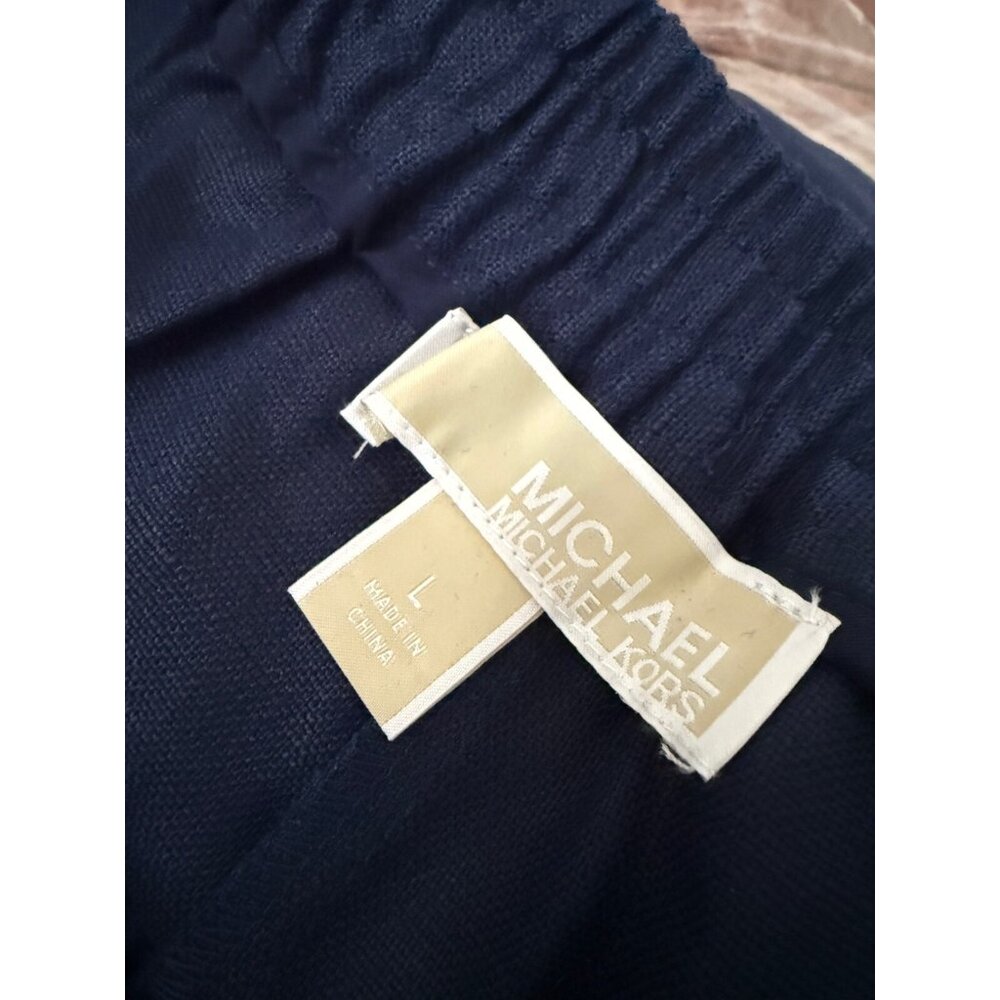 NWT Michael Kors Womens Large Linen Lace Hem Wide Leg Cropped Pants Navy $135 - Picture 10 of 10